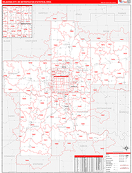 Oklahoma City Metro Area Wall Map Red Line Style 2026